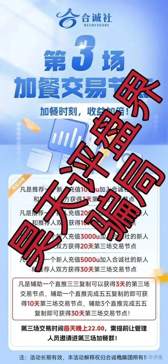 合诚社又一个跟单类资金盘骗局，典型的一轮圈杀猪盘，看见一定要远离！