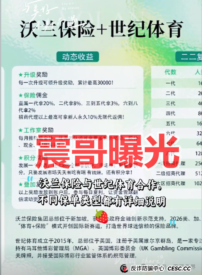 沃兰保险世纪体育是境外杀猪盘骗局，反诈提醒，看见远离(2)